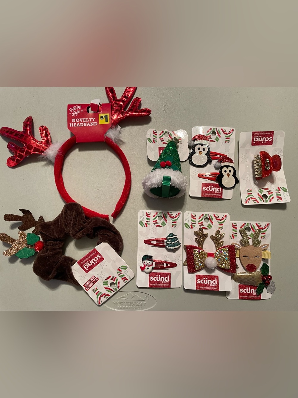 scunci Red, Green, White Holiday Kids Hair Bundle Christmas New